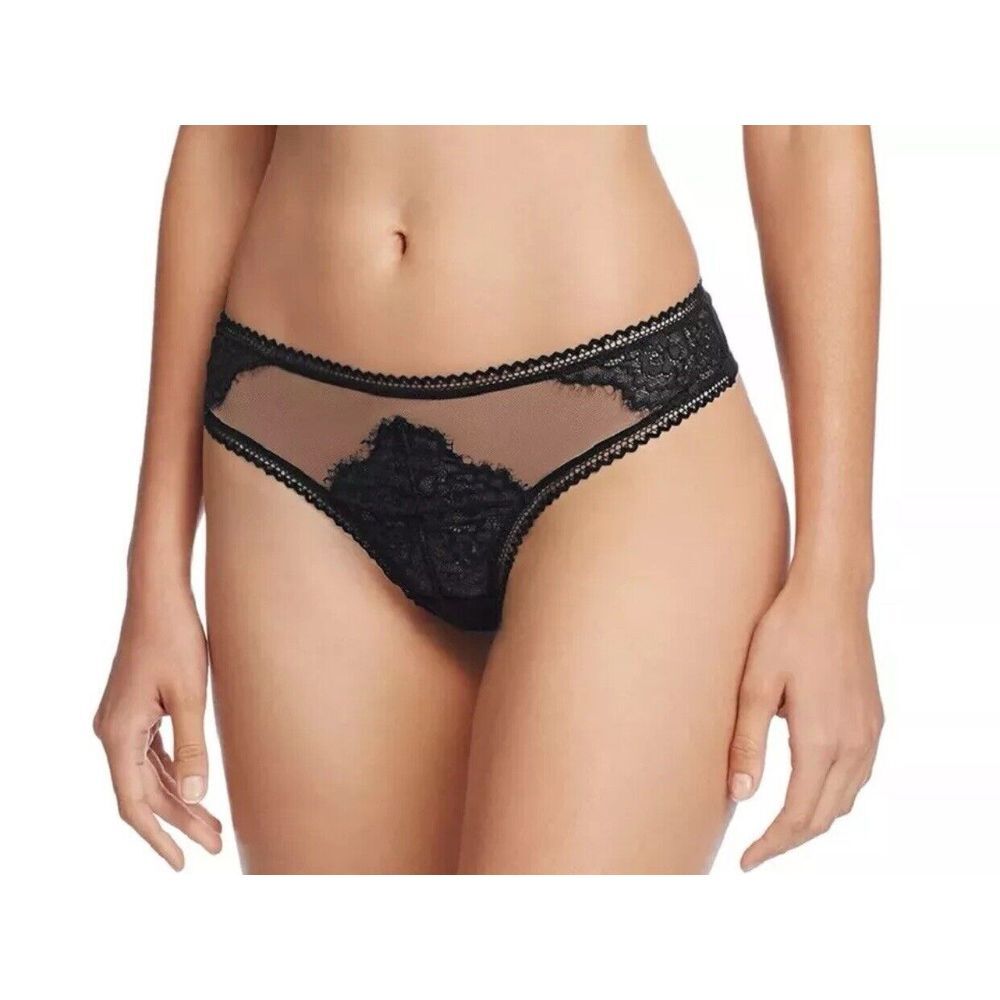Thistle and Spire Eyelash Mirage Lace Mesh Thong Black Size XL